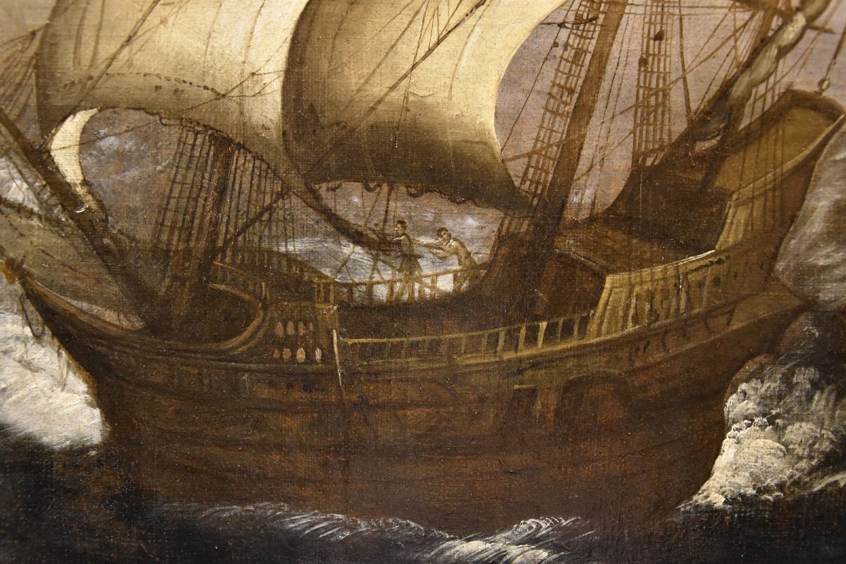 Marine tempétueuse avec navires, Jan Porcellis (Gand, 1584 -1632) attribuable-photo-4