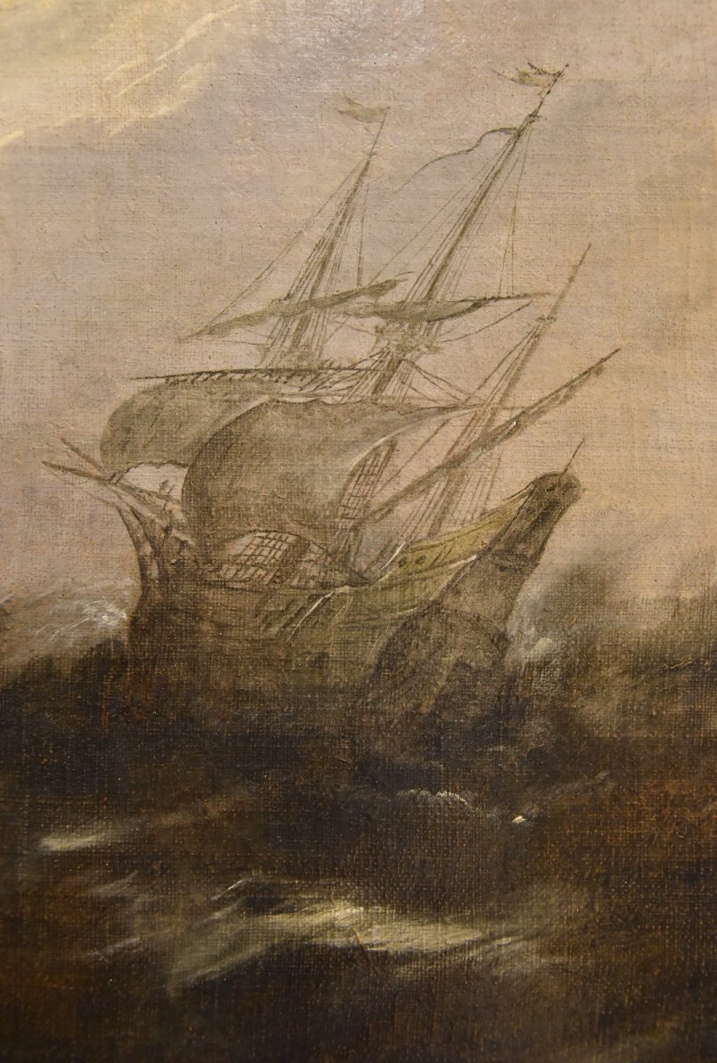Marine tempétueuse avec navires, Jan Porcellis (Gand, 1584 -1632) attribuable-photo-5