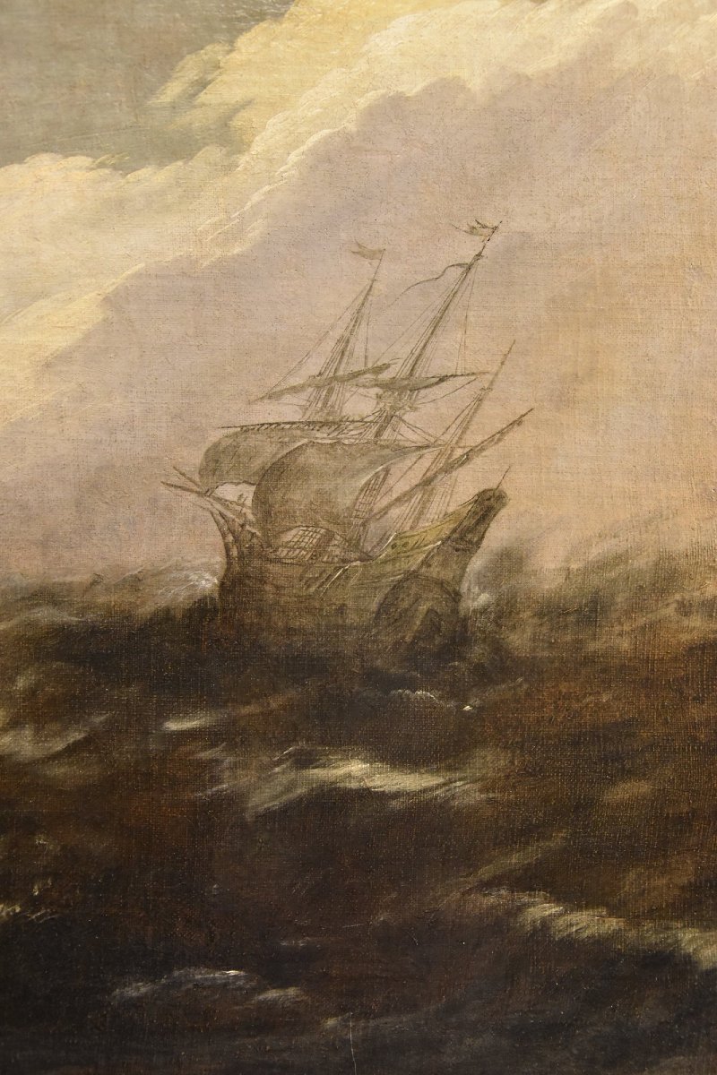 Marine tempétueuse avec navires, Jan Porcellis (Gand, 1584 -1632) attribuable-photo-6