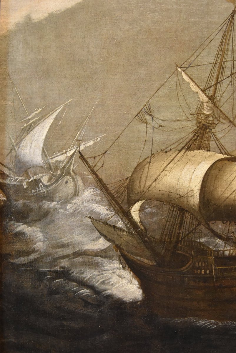 Marine tempétueuse avec navires, Jan Porcellis (Gand, 1584 -1632) attribuable-photo-7
