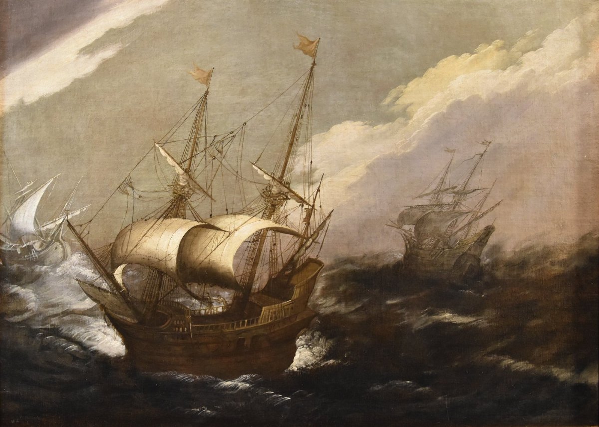 Marine tempétueuse avec navires, Jan Porcellis (Gand, 1584 -1632) attribuable