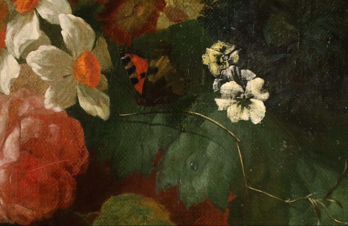 Vase Of Flowers With Butterflies In A Niche, Jan Van Huysum (amsterdam 1682 - 1749)-photo-3