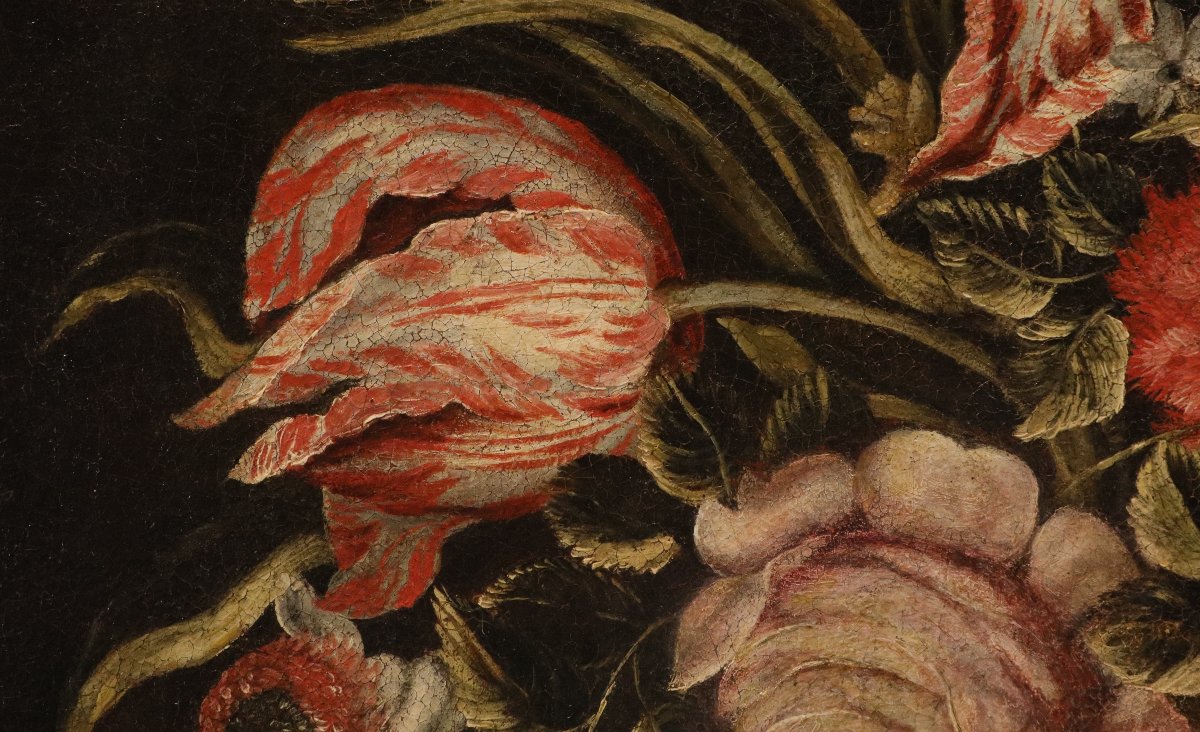 Maître des vases à grotesques (Rome XVIIe siècle), Composition florale-photo-4