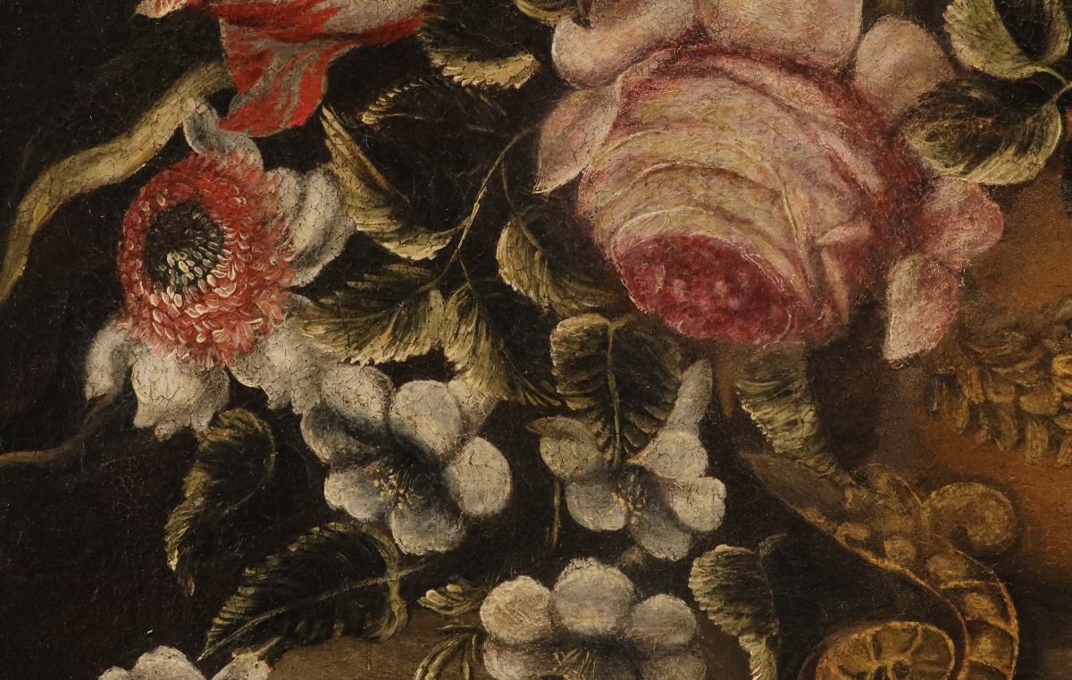 Maître des vases à grotesques (Rome XVIIe siècle), Composition florale-photo-5