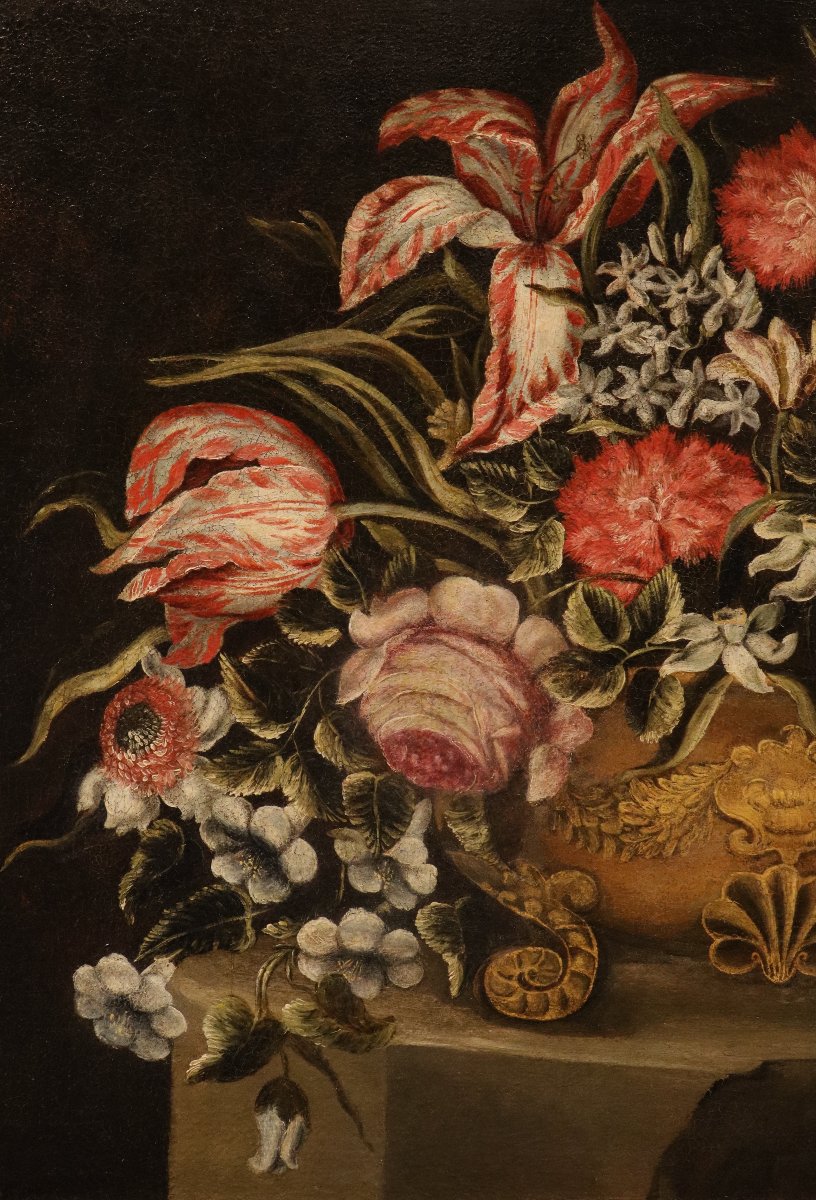 Maître des vases à grotesques (Rome XVIIe siècle), Composition florale-photo-7