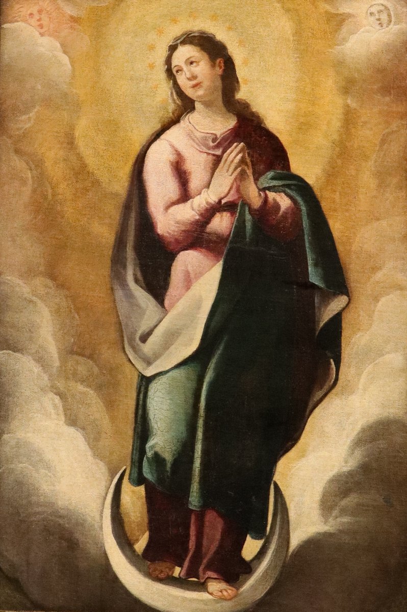 Vierge avec les symboles des Litanies de Lorette, École espagnole XVIIe siècle-photo-2