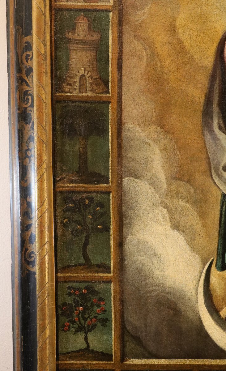 Vierge avec les symboles des Litanies de Lorette, École espagnole XVIIe siècle-photo-5