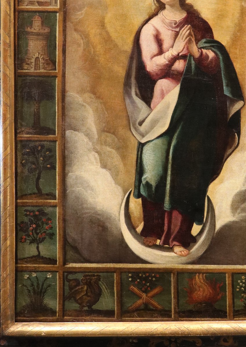 Vierge avec les symboles des Litanies de Lorette, École espagnole XVIIe siècle-photo-6