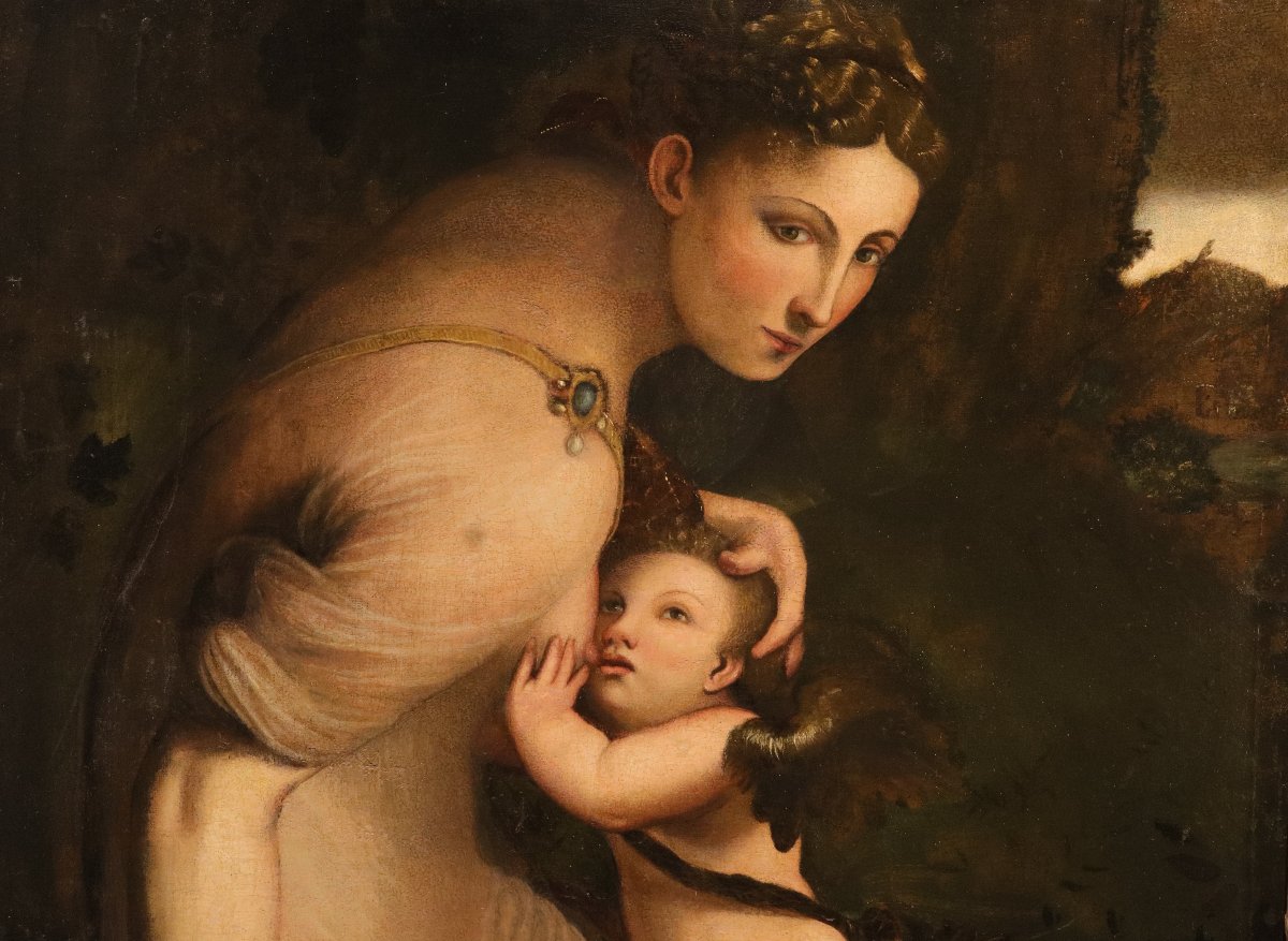 Camillo Boccaccino (Crémone, 1505 – 1546) Disciple  Vénus allaitant Cupidon-photo-1