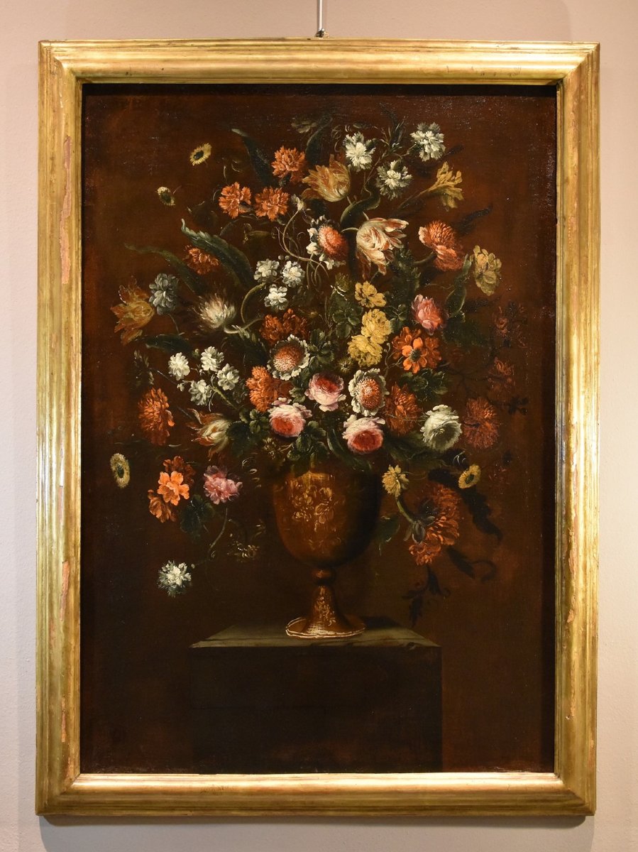 Andrea Scacciati (Florence 1642-1710), Composition De Fleurs Dans Un Vase En Relief (1 De 3)-photo-2