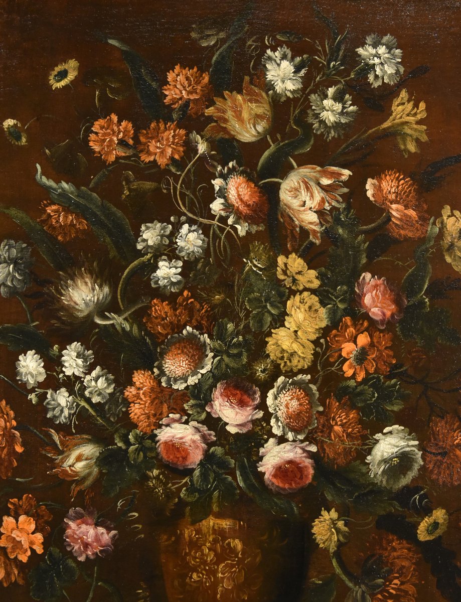 Andrea Scacciati (Florence 1642-1710), Composition De Fleurs Dans Un Vase En Relief (1 De 3)-photo-4