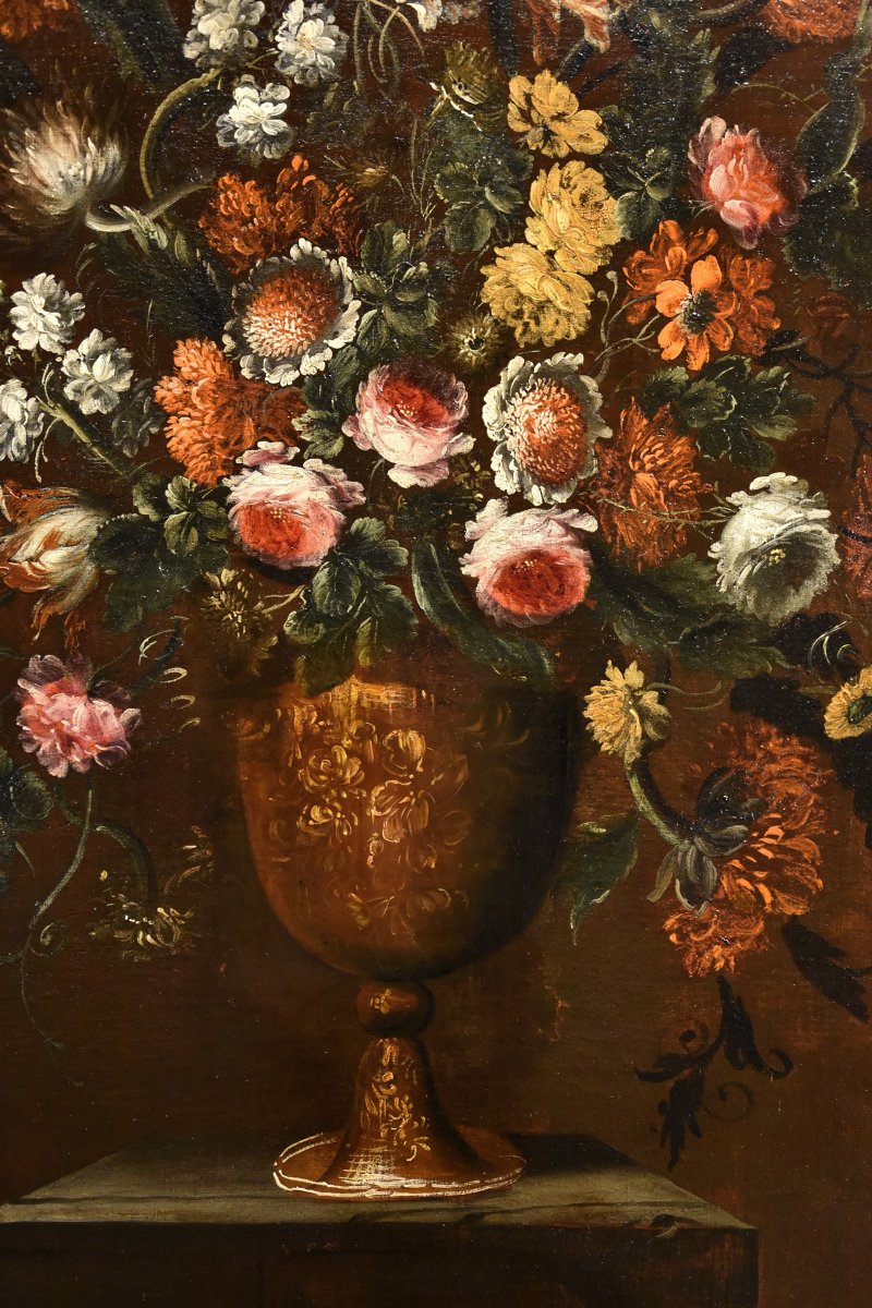 Andrea Scacciati (Florence 1642-1710), Composition De Fleurs Dans Un Vase En Relief (1 De 3)-photo-2