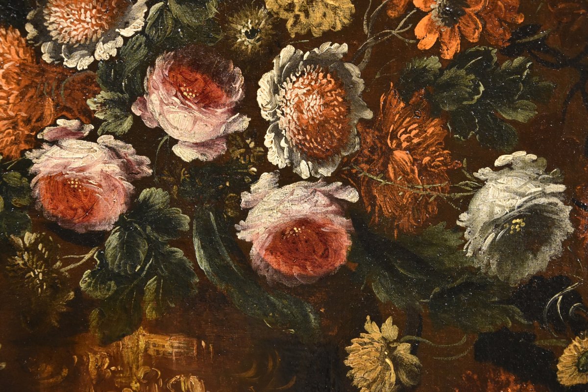Andrea Scacciati (Florence 1642-1710), Composition De Fleurs Dans Un Vase En Relief (1 De 3)-photo-3