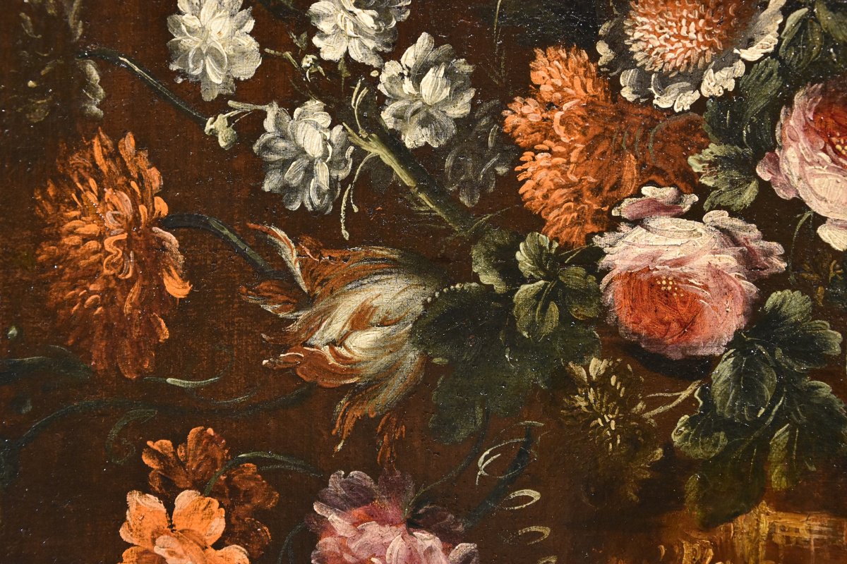 Andrea Scacciati (Florence 1642-1710), Composition De Fleurs Dans Un Vase En Relief (1 De 3)-photo-5