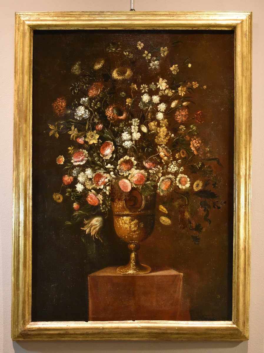 Andrea Scacciati (Florence 1642-1710), Composition De Fleurs Dans Un Vase En Relief (2 De 3)-photo-2