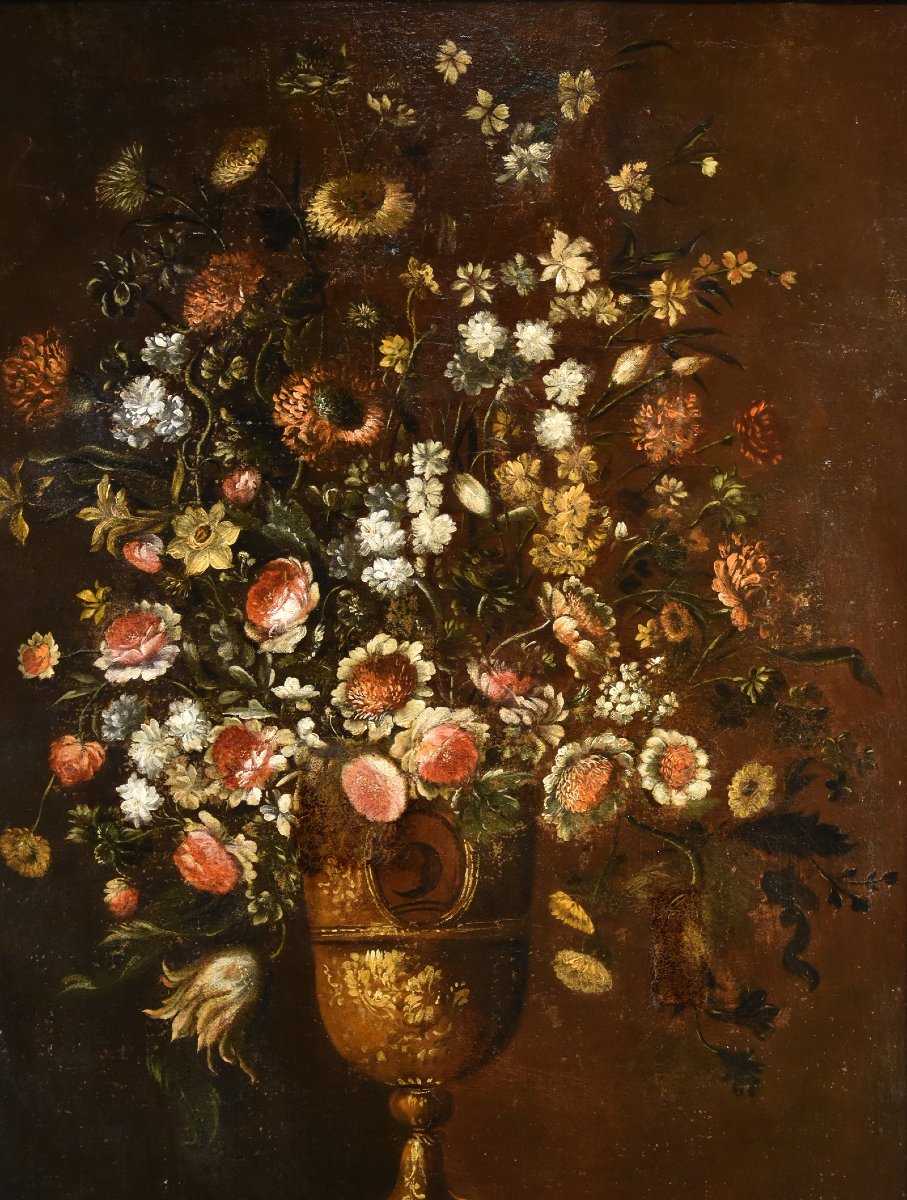 Andrea Scacciati (Florence 1642-1710), Composition De Fleurs Dans Un Vase En Relief (2 De 3)-photo-3