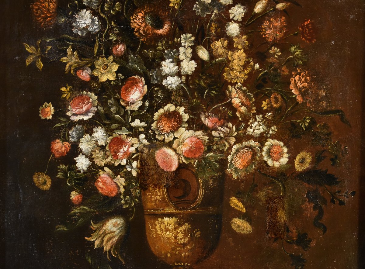 Andrea Scacciati (Florence 1642-1710), Composition De Fleurs Dans Un Vase En Relief (2 De 3)-photo-1