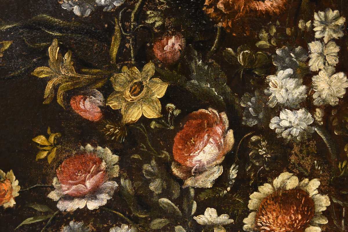 Andrea Scacciati (Florence 1642-1710), Composition De Fleurs Dans Un Vase En Relief (2 De 3)-photo-3