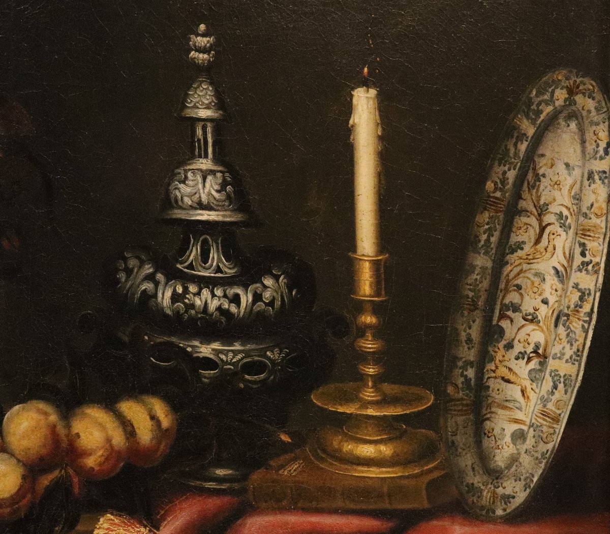 Antonio Tibaldi (Rome 1635 - 1675), Nature morte avec vase de fleurs, fruits et objets précieux-photo-4