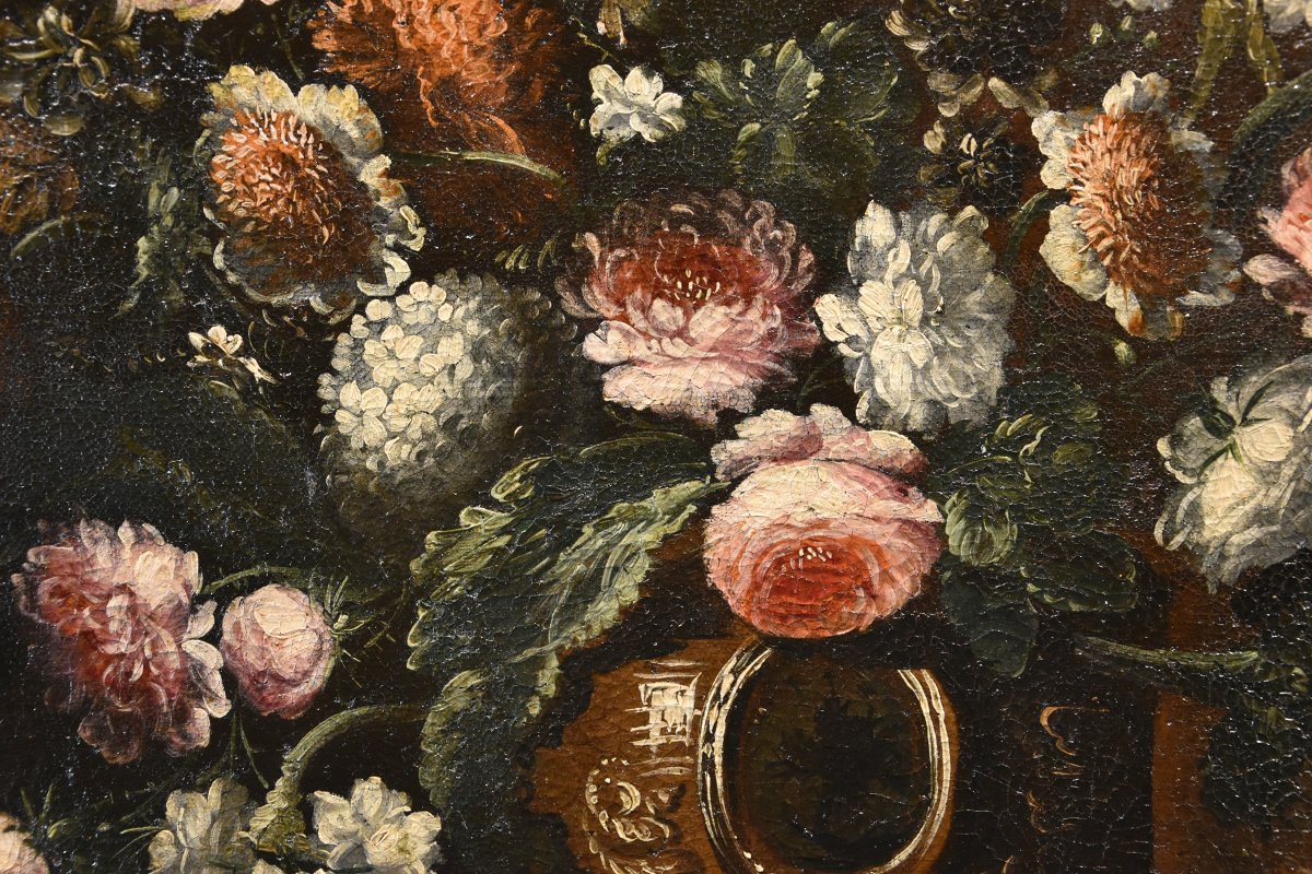 Andrea Scacciati (florence 1642–1710) Flower Arrangement In An Embossed Vase (3 Of 3)-photo-3
