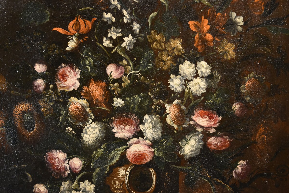Andrea Scacciati (florence 1642–1710) Flower Arrangement In An Embossed Vase (3 Of 3)-photo-4