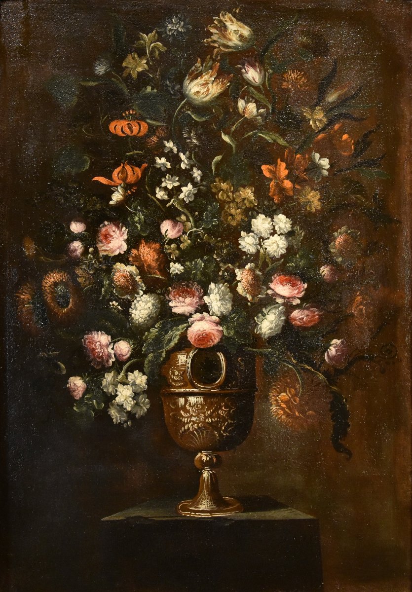 Andrea Scacciati (florence 1642–1710) Flower Arrangement In An Embossed Vase (3 Of 3)