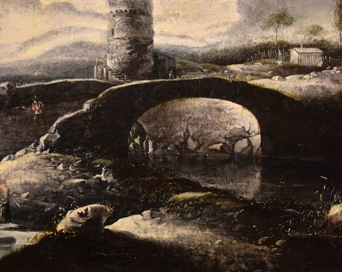 Paysage d'Hiver Fantastique Avec Pont, Hans De Jode (la Haye 1630 - Vienne 1663)-photo-2