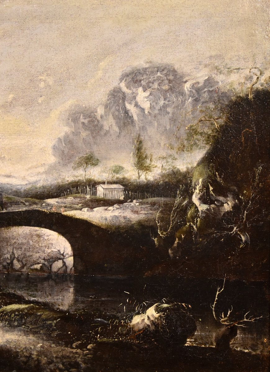 Paysage d'Hiver Fantastique Avec Pont, Hans De Jode (la Haye 1630 - Vienne 1663)-photo-3