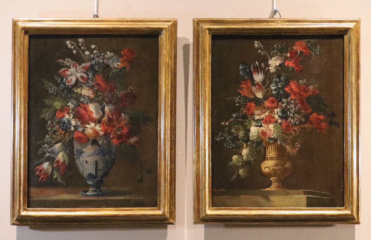 Pair Of Still Lifes With Flowers, Francesco Lavagna (naples, 1684–1724)