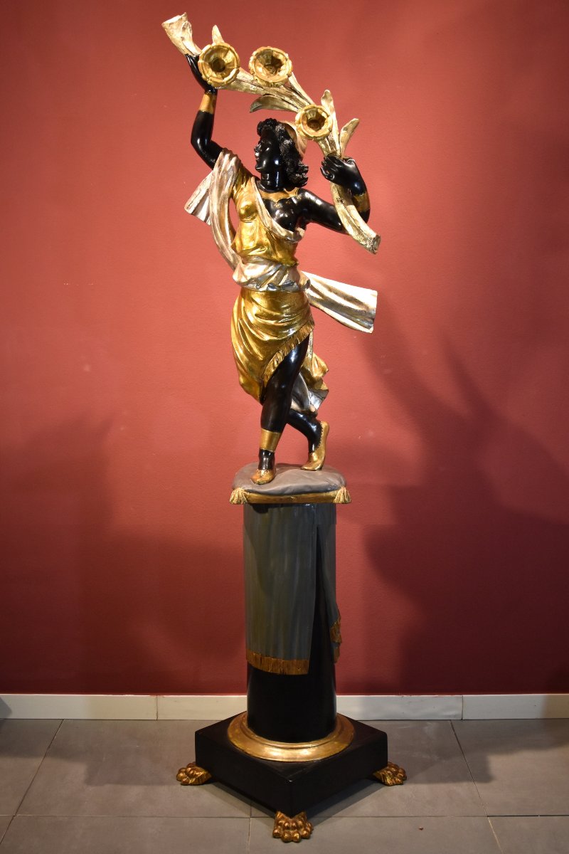 Sculpture Ancienne 'Femme Maure', Venise XIXe siècle (avec support)-photo-2