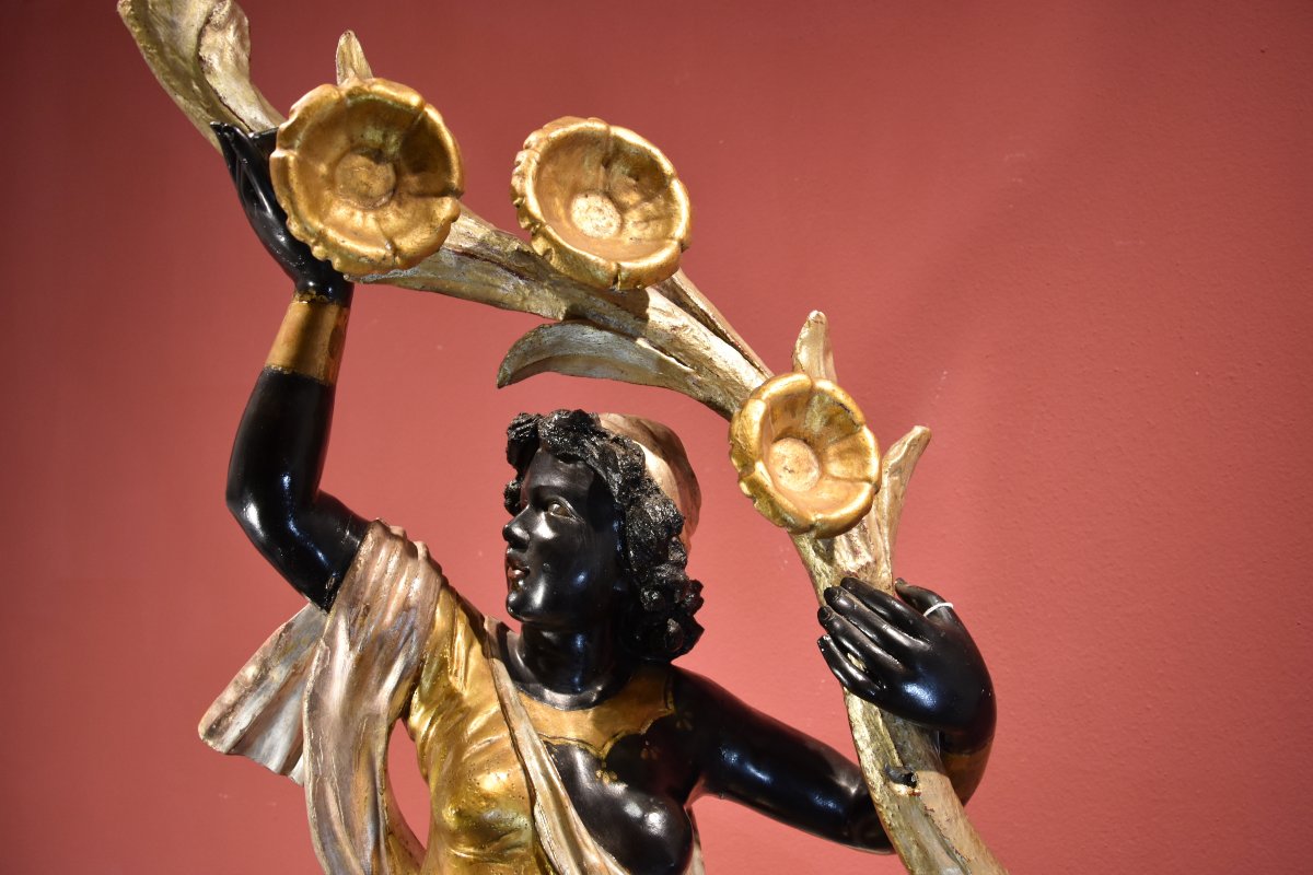 Sculpture Ancienne 'Femme Maure', Venise XIXe siècle (avec support)-photo-3