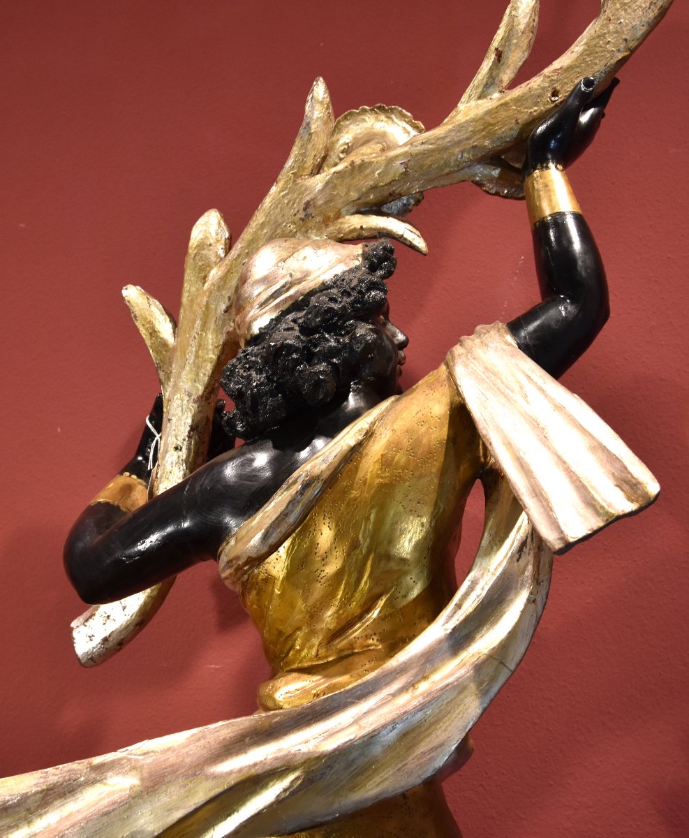 Sculpture Ancienne 'Femme Maure', Venise XIXe siècle (avec support)-photo-4