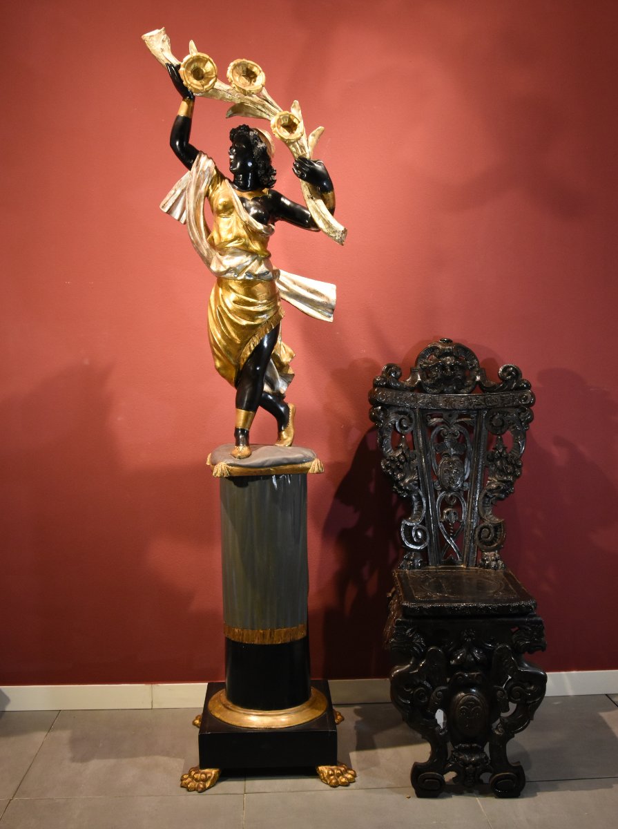 Sculpture Ancienne 'Femme Maure', Venise XIXe siècle (avec support)-photo-4