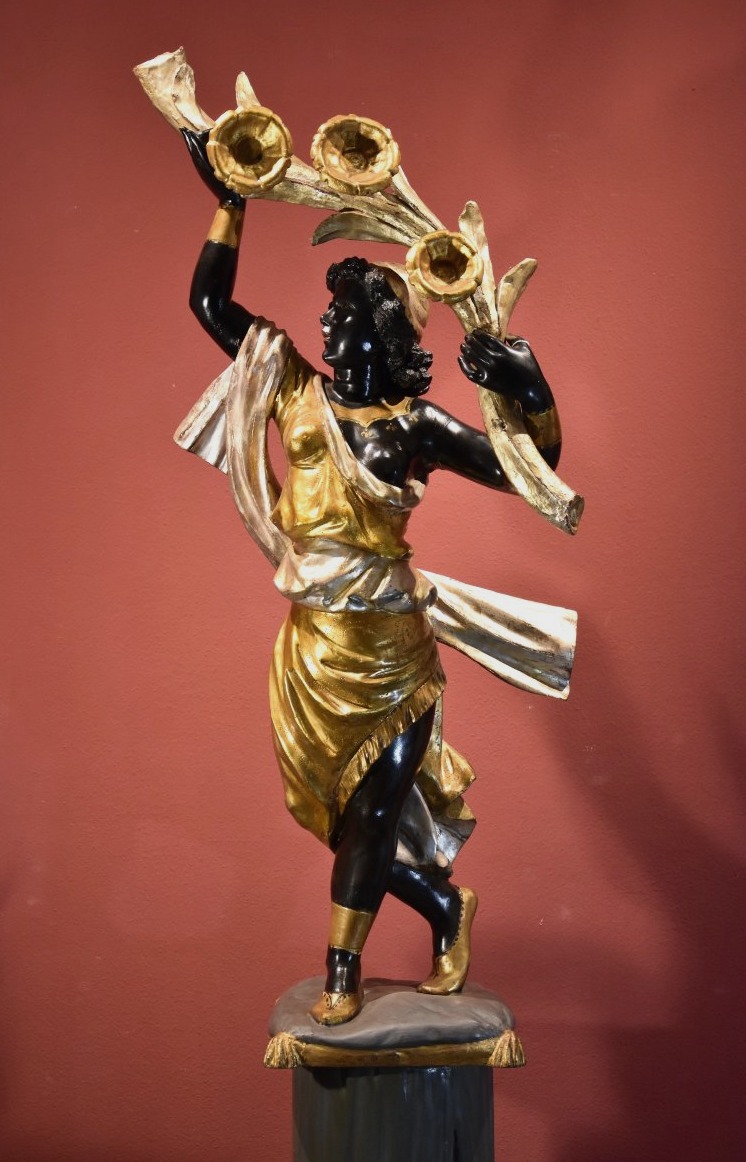 Sculpture Ancienne 'Femme Maure', Venise XIXe siècle (avec support)