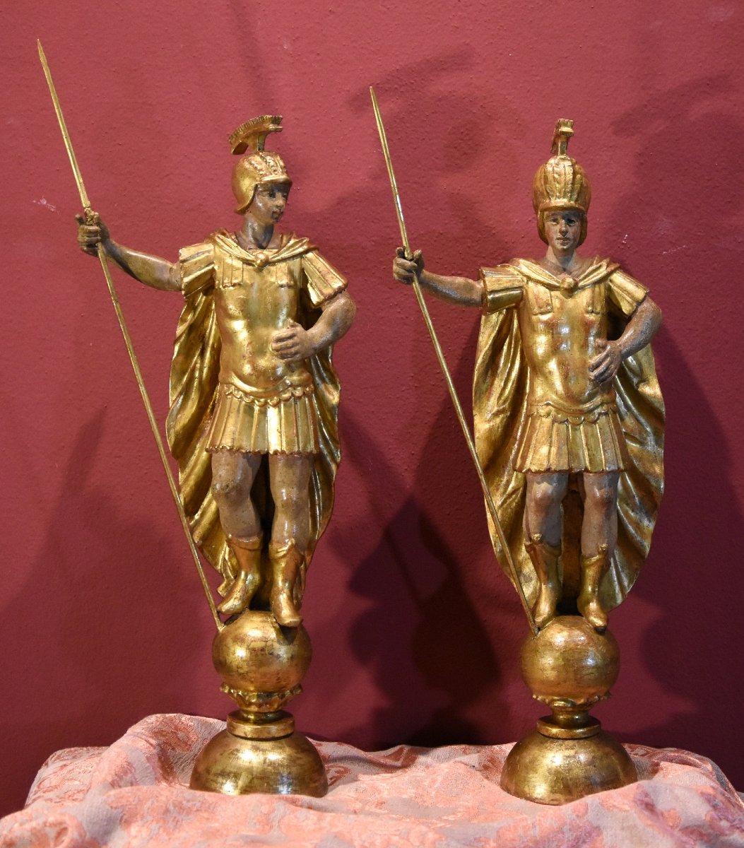 Paire De Soldats Romains En Bois Doré -  Rome, XVIIIe Siècle-photo-3