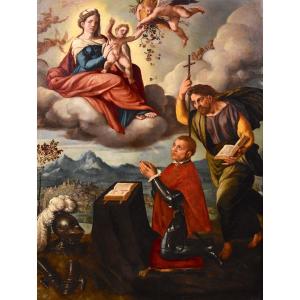 Madonna And Child, St. James And The Donor, Ippolito Scarsella (ferrara 1550 - 1620) Workshop