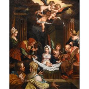 Nativité Et Adoration Des Bergers, Hans Von Aachen (cologne 1552 - Prague 1615) - Atelier