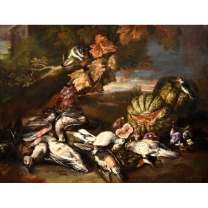 Nature Morte Dans Un Paysage, Giovanni Paolo Castelli, Dit Spadino (rome 1659-1730) Attribuable