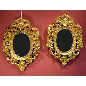 Pair Of Carved And Gilded Mirror Cabinets 'in The Manner Of Sansovino', Venice 18th Century