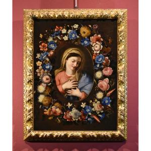 Flower Garland With A Portrait Of The Virgin, Francesco Trevisani Et Nicolò Stanchi