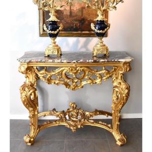 Louis XV Parade Console In Carved And Gilded Wood, Turin Mid-18th Century