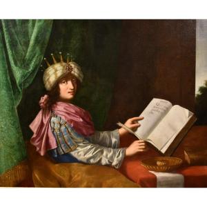 Michele Desubleo (maubeuge 1602 - Parma 1676) Attr., Portrait Of Gentleman Like King Solom