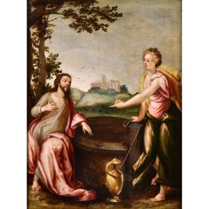Christ And The Samaritan Woman, Ludovico Pozzoserrato (antwerp 1550 - Treviso 1605)