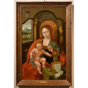 Virgin And Child Enthroned, Master Of The Parrot (antwerp, Early 16th Century), Follower