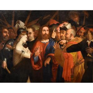 Le Christ Et La Femme Adultère, Atelier De Lorenzo Lotto (Venise, 1480 - Lorette, 1556/1557)