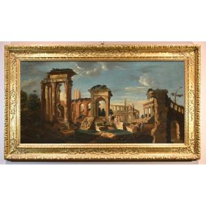 Architectural Capriccio With Classical Ruins Of Ancient Rome, Jacob Fabris (venice 1689 - 1761)