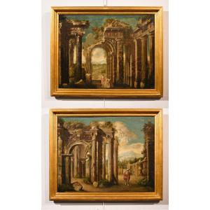 Paire De Caprices Avec Ruines Classiques, Niccolò Codazzi (Naples, 1642 - Gênes, 1693) Suiveur