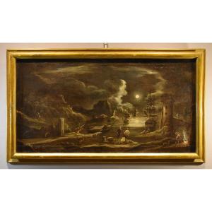 Vue Du Port Au Clair De Lune, Giovanni Grevenbroeck (Pays-bas, Vers 1650 - Milan, Après 1699)