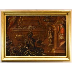 Antonio Tibaldi (Rome, 1635 - 1675), Nature Morte Avec Armure, Rideaux Et Sculpture