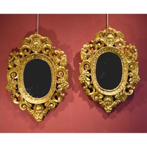 Paire De Miroirs Sculptés Et Dorés 'à La Sansovino', Venise XVIIIe Siècle
